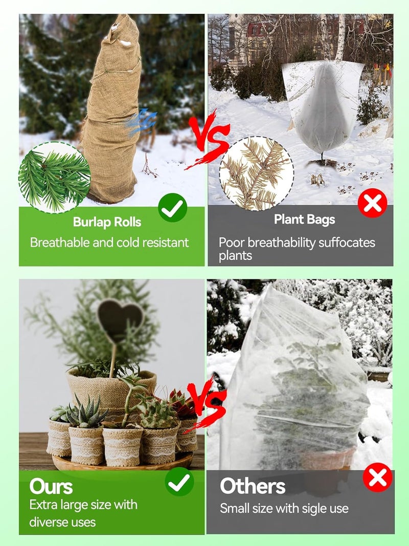 ANPHSIN 15ftx40in Natural Burlap Plant Covers Freeze Protection - Winter Frost Blankets Cloth Fabric Roll for Outdoor Bushes Trees Potted Plants Cold Weather - Image 3